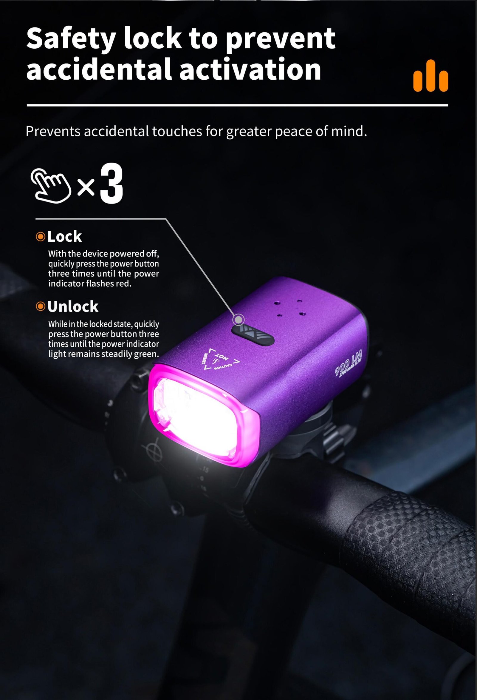 K02 bicycle front light safety lock function