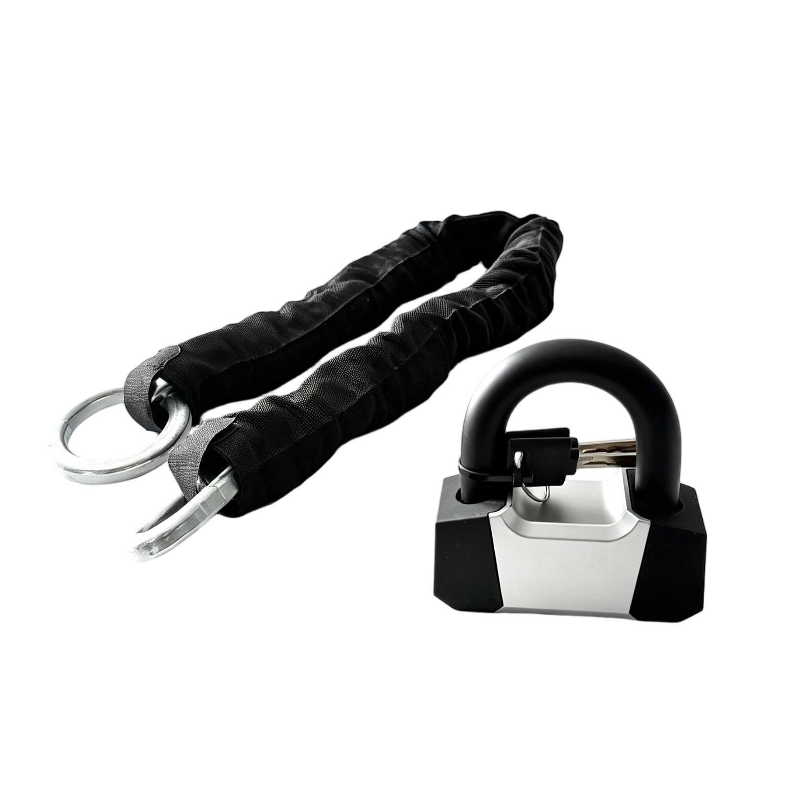 660 chain set detail, fabric-sleeved steel chain with metal rings