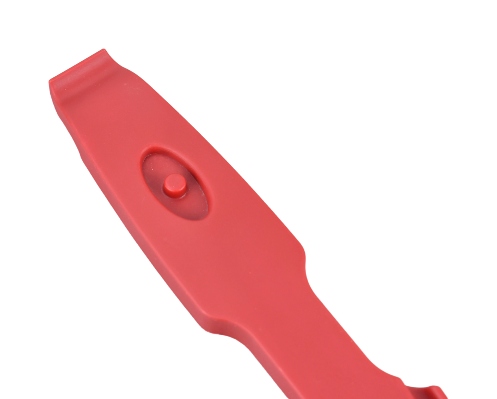 Red tyre lever closeup showing the reinforced hook shape