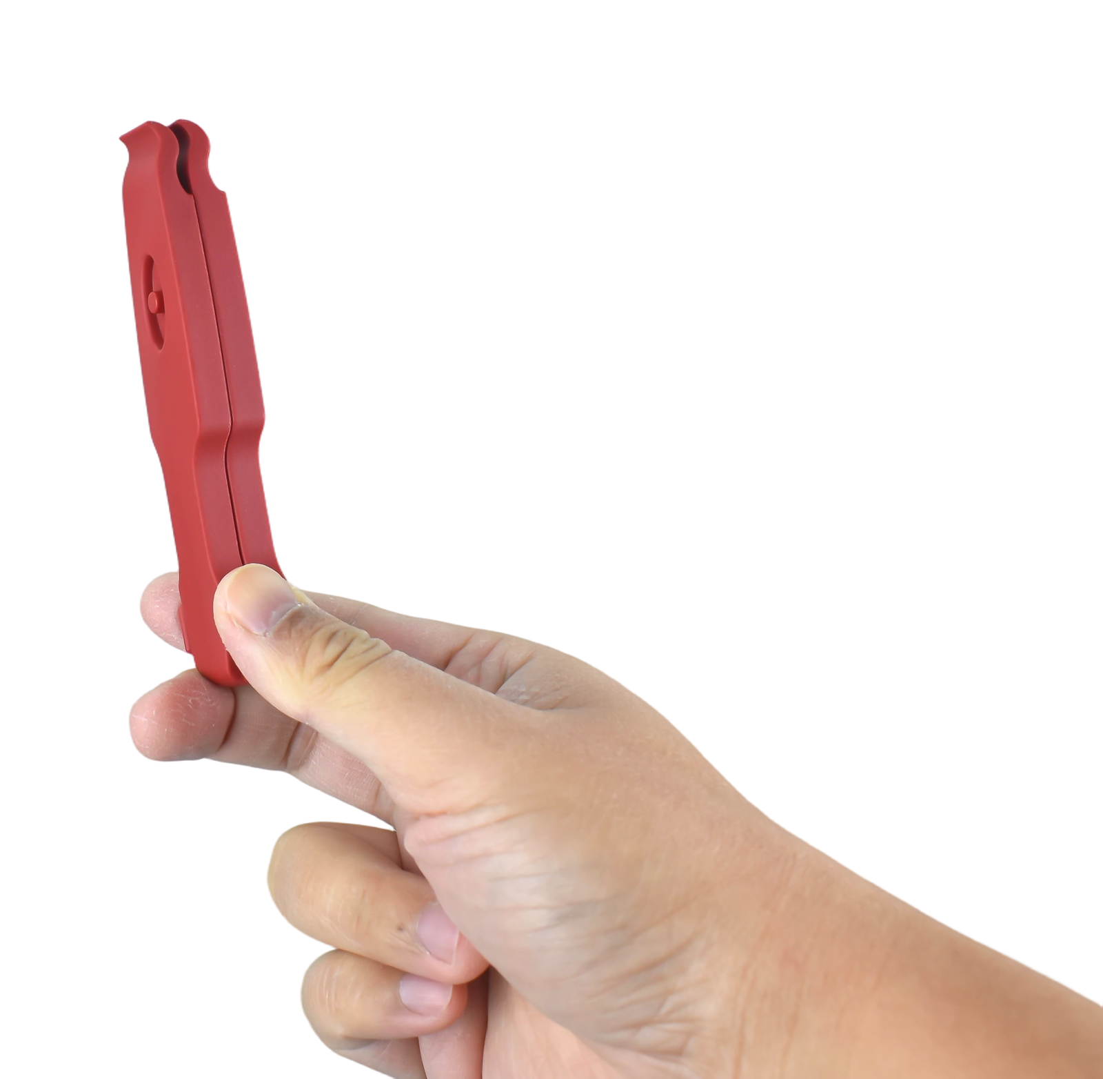Red tyre lever handheld view, side