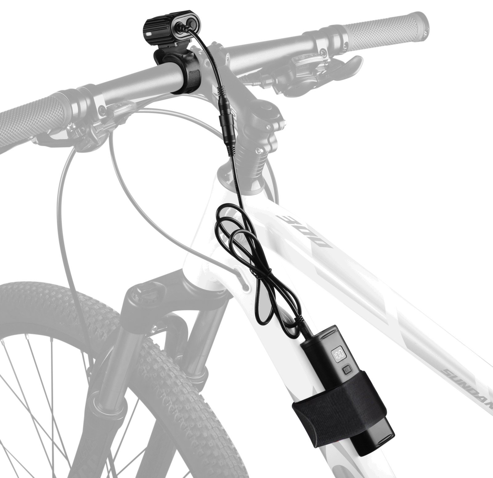 LW-F1600B external battery bicycle front light installation and cable routing