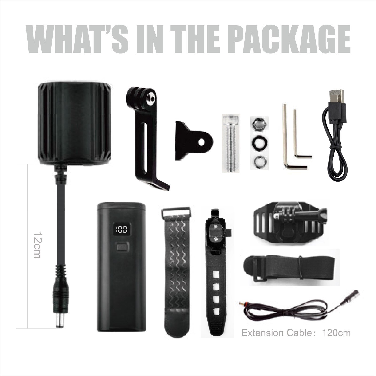 LW-F900B bicycle front light kit with external battery pack and mounting accessories