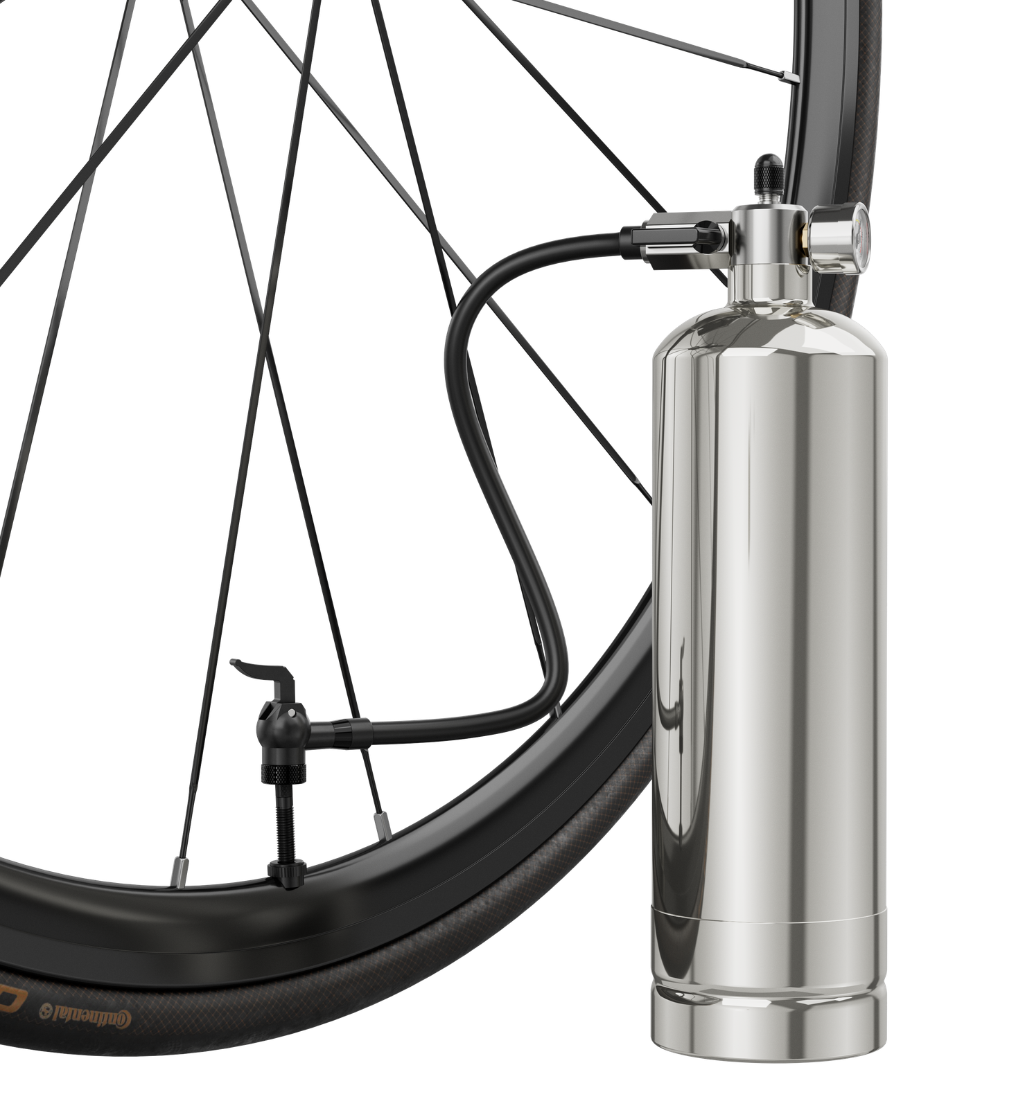TB304-V5-G connected to a Clik valve for tubeless inflation