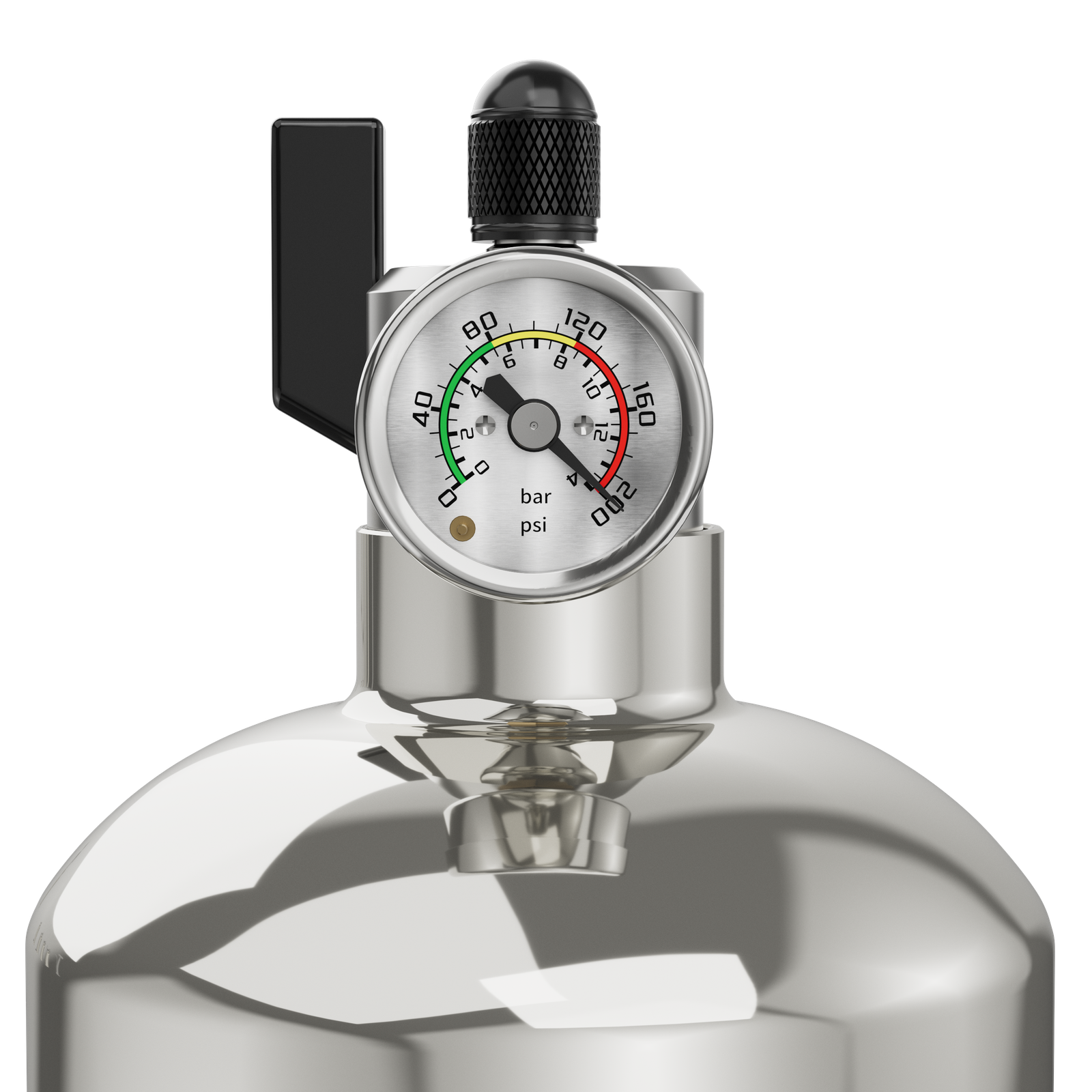 TB304-V5-G integrated pressure gauge closeup with bar and psi scale