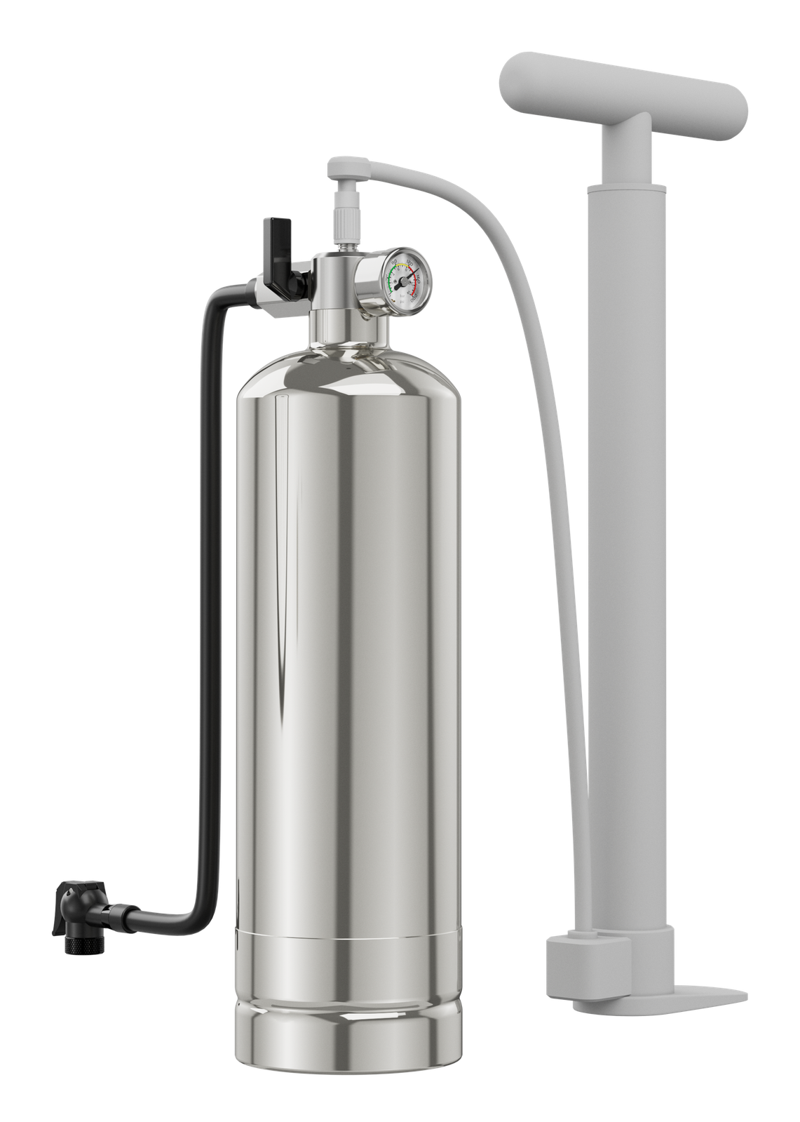 TB304-V5-G tubeless booster set up with a floor pump