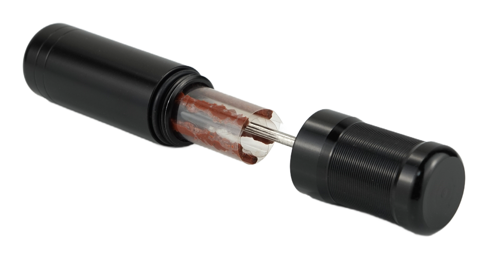 VVT-1A tubeless repair tool opened, showing integrated tyre plug storage and insertion needle