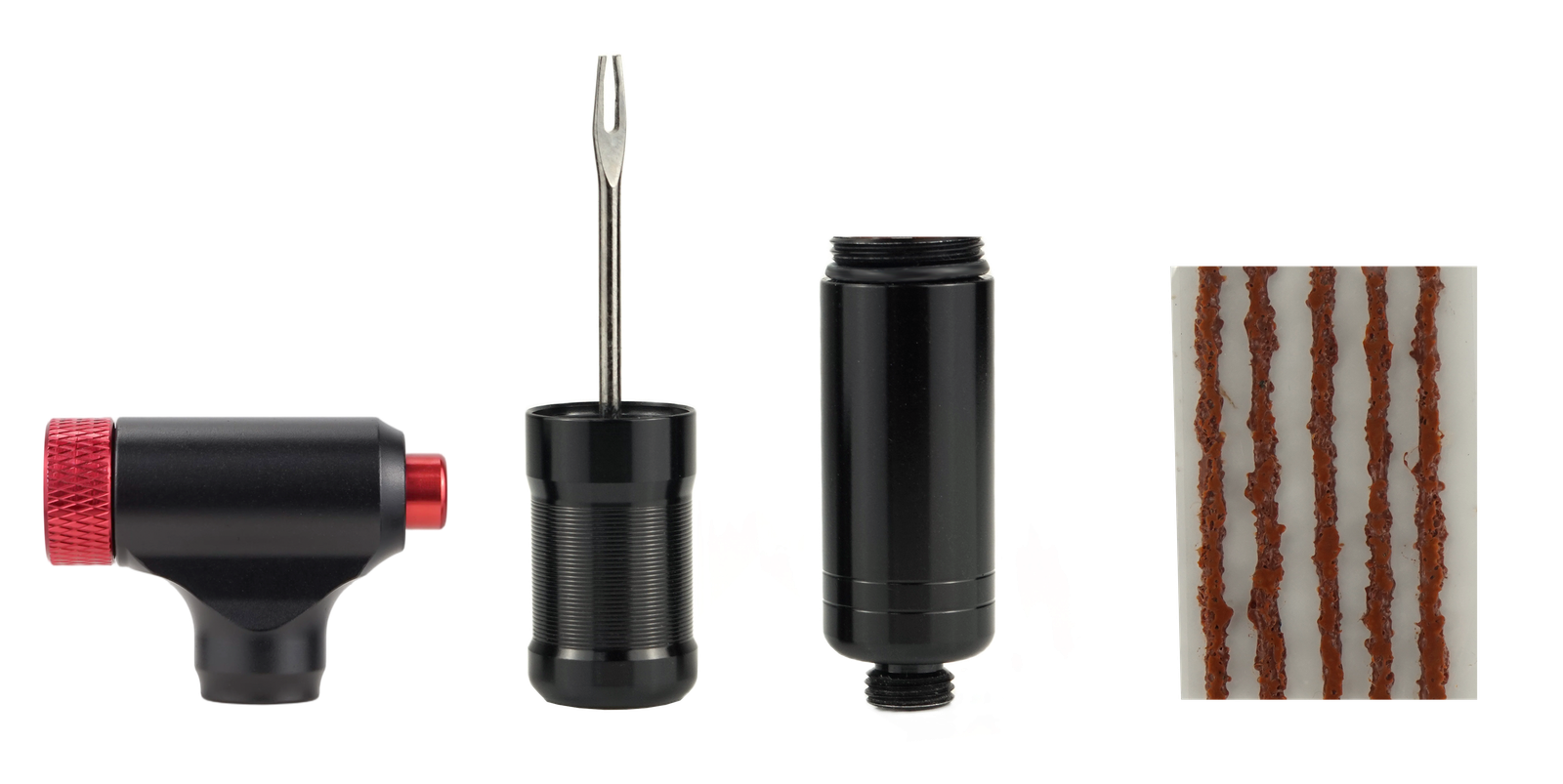 VVT-2 repair kit components: tool body, all-valve CO2 head and tyre plugs