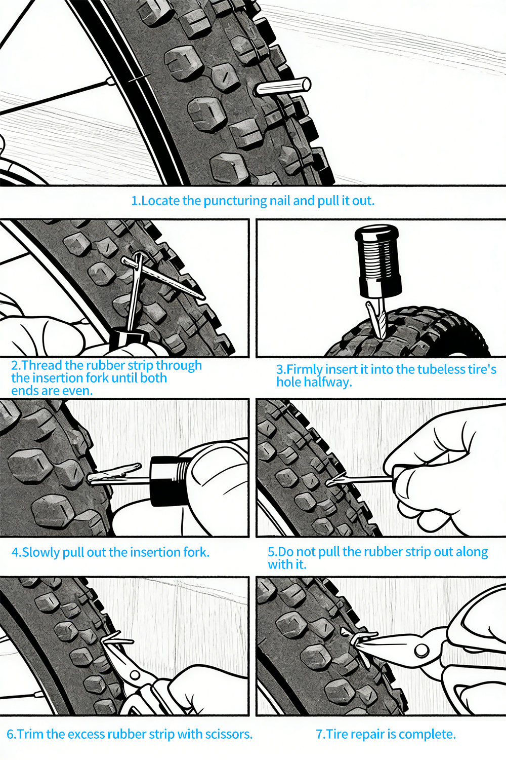 VVT-3 tubeless tyre repair instruction card